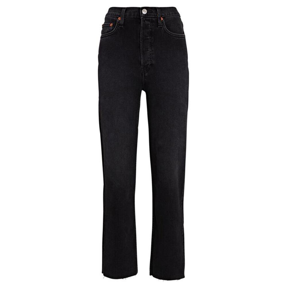 RE/DONE 70s Stove Pipe Jeans Women’s 23 Washed Noir Black Straight Raw Hem